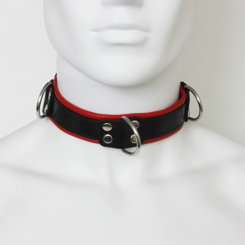 Collier d'esclave cuir noir et rouge