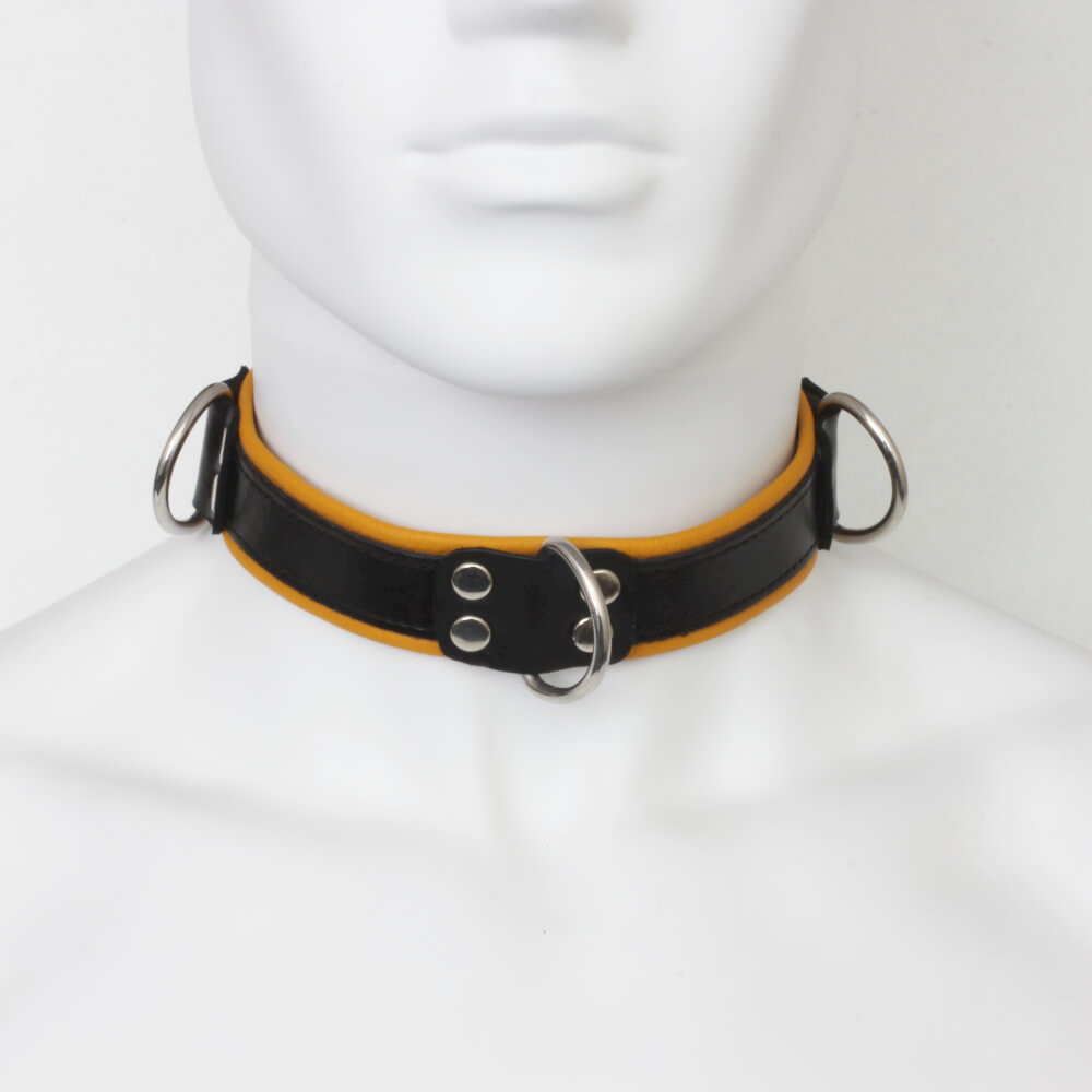 Collier d'esclave cuir noir et jaune