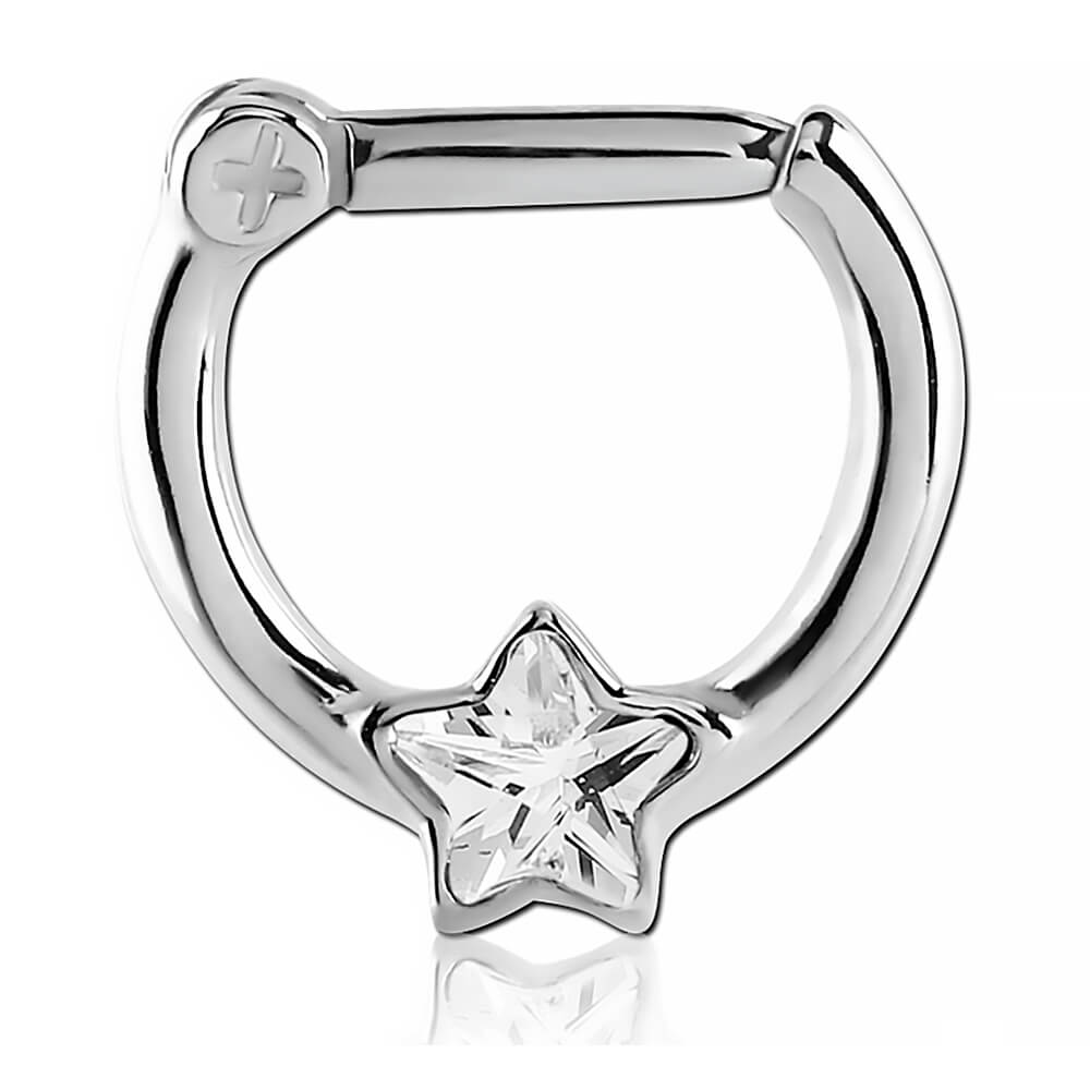 Bijou de septum acier clicker Étoile de cristal