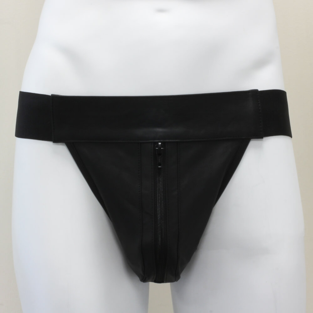 Jockstrap homme cuir noir avec zip