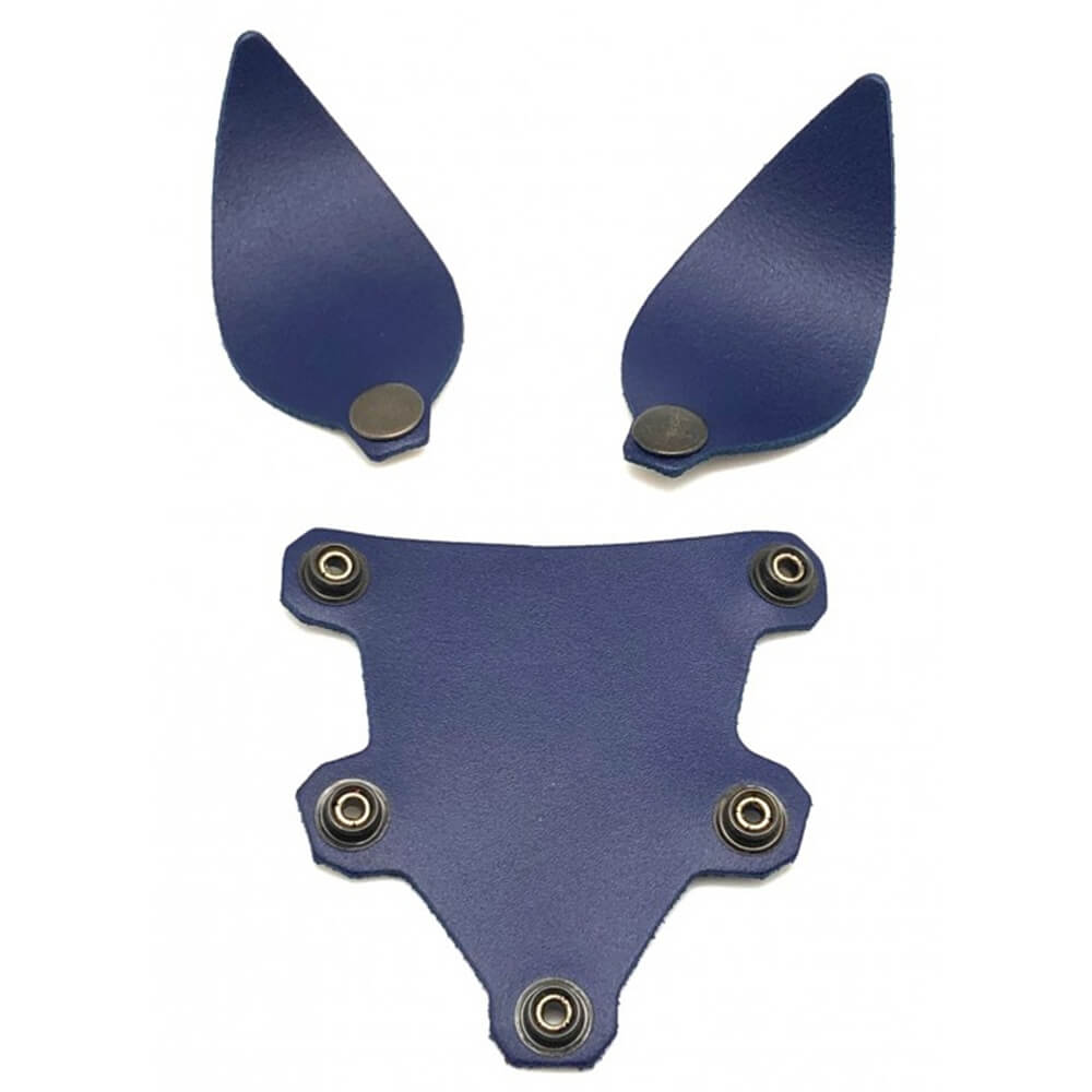 Set oreilles et langue en cuir bleu pour masque puppy The Red