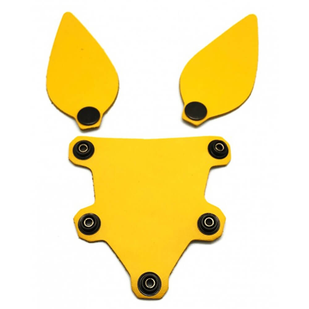 Set oreilles et langue en cuir jaune pour masque puppy The Red