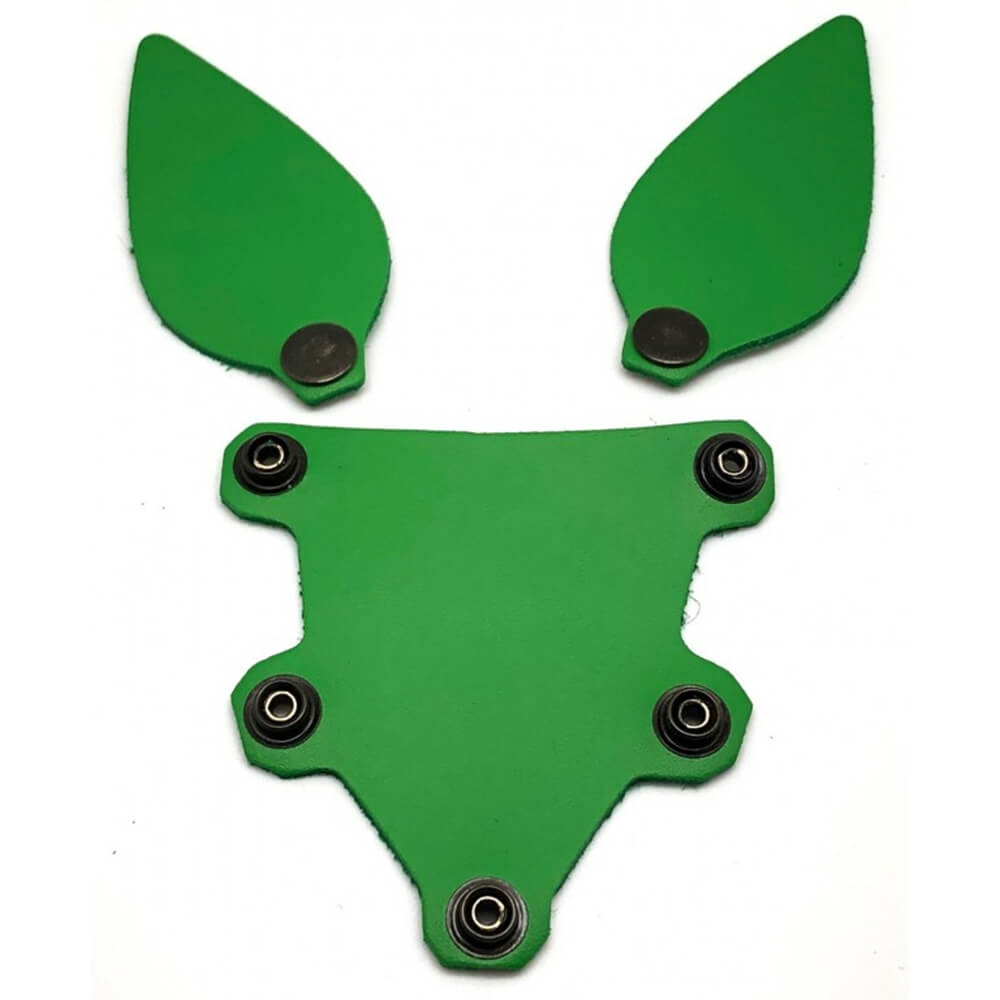 Set oreilles et langue en cuir vert pour masque puppy The Red
