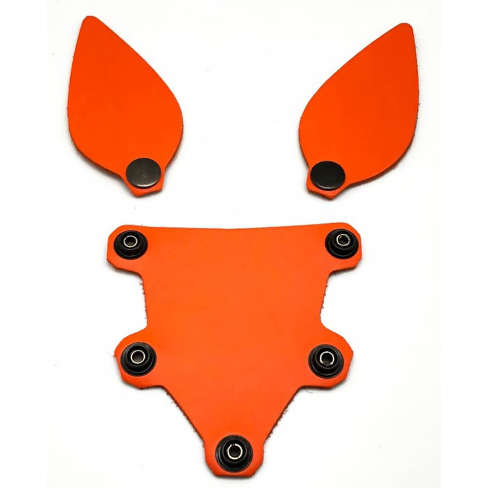 Set oreilles et langue en cuir orange pour masque puppy The Red