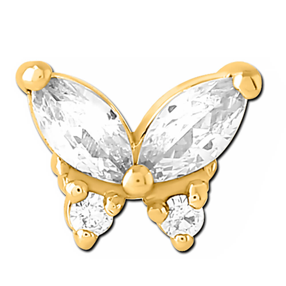 Mini Papillon de Cristal plaqué or pour tige 1.6mm ou micro-dermal