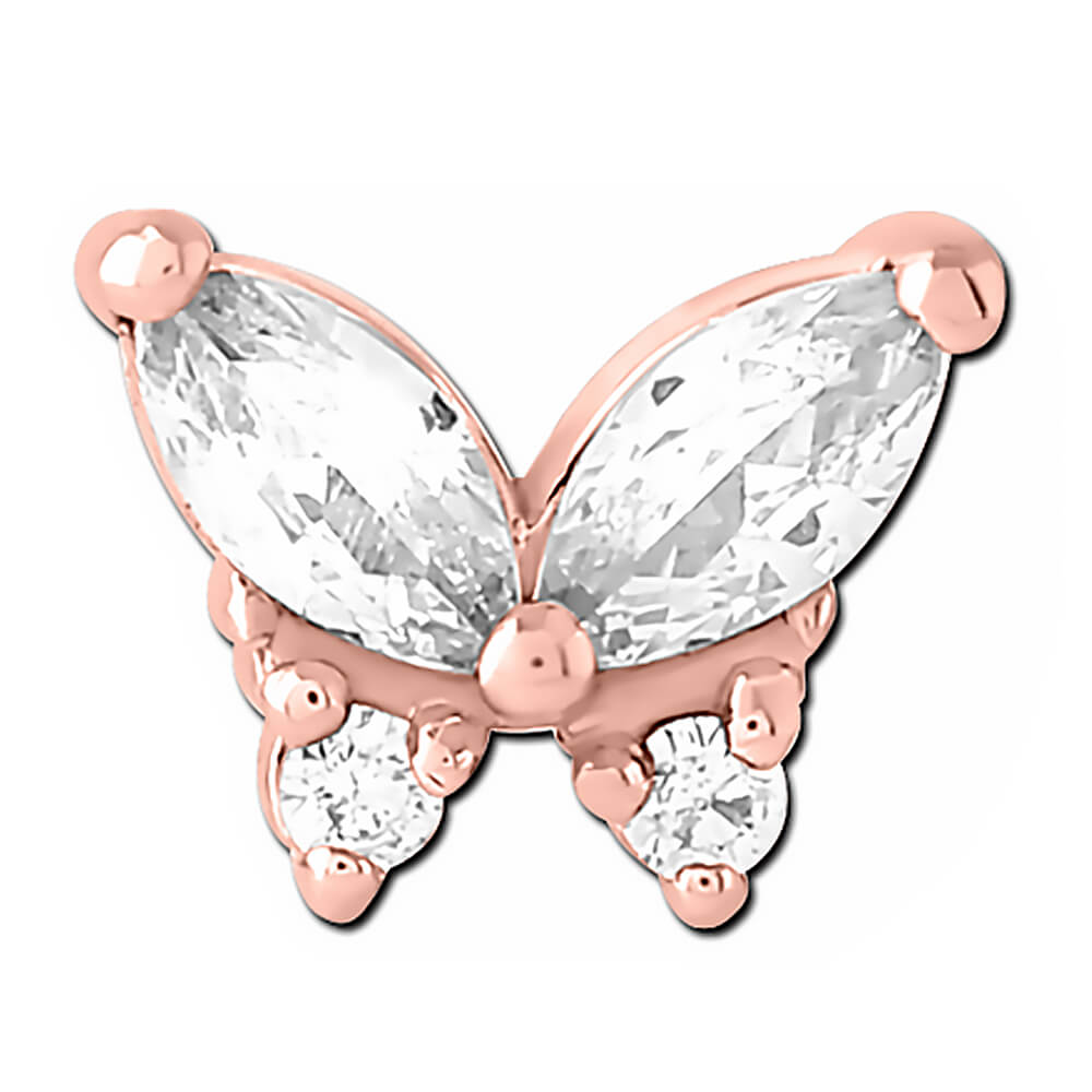 Mini papillon de cristal plaqué or rose pour tige 1.6mm vis interne micro-dermal