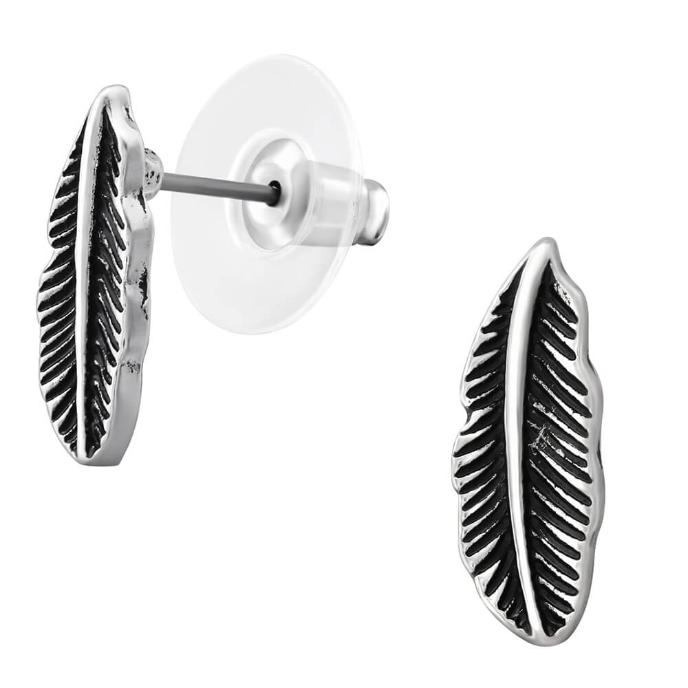 Clous d'oreille acier Plumes