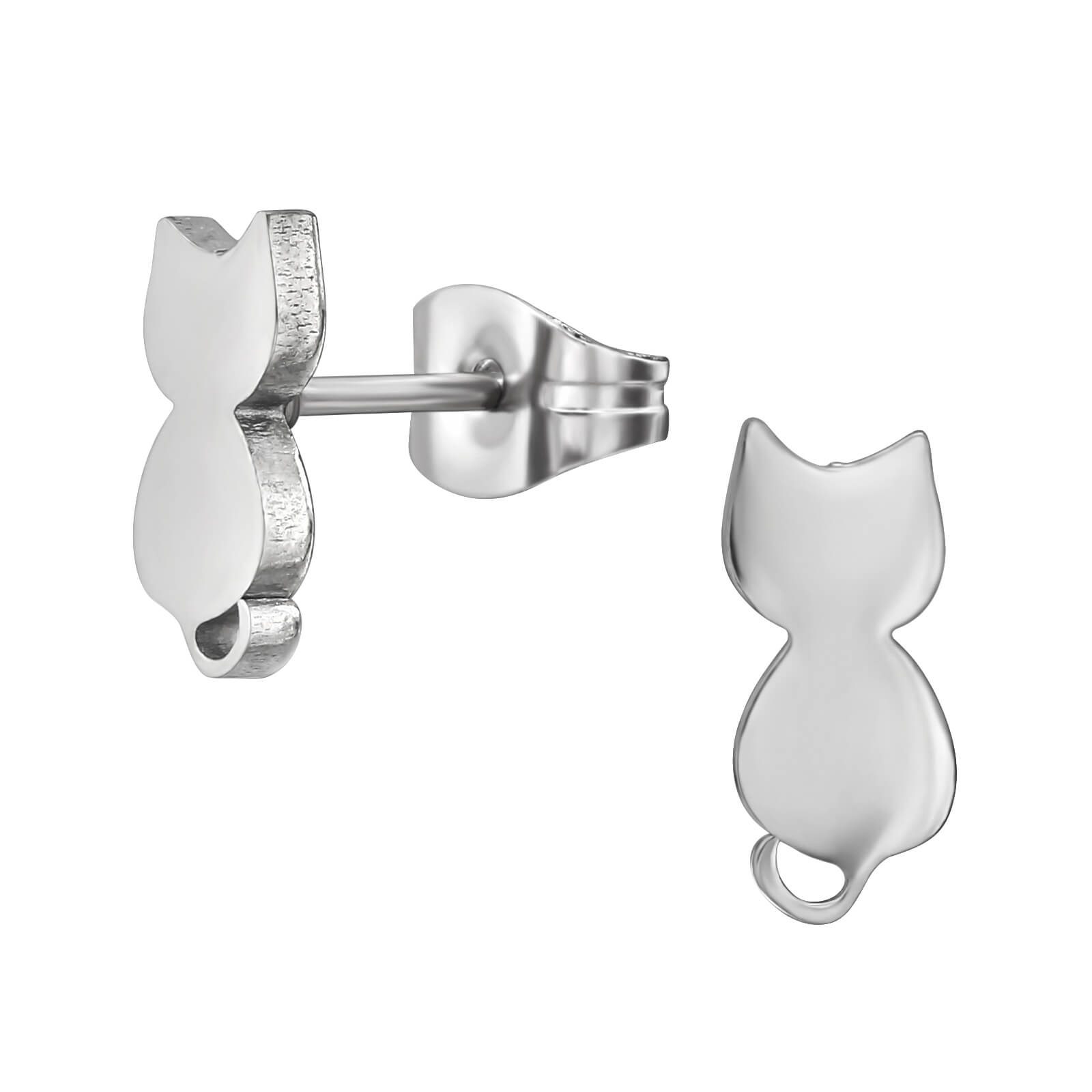 Clous d'oreille acier Chat assis