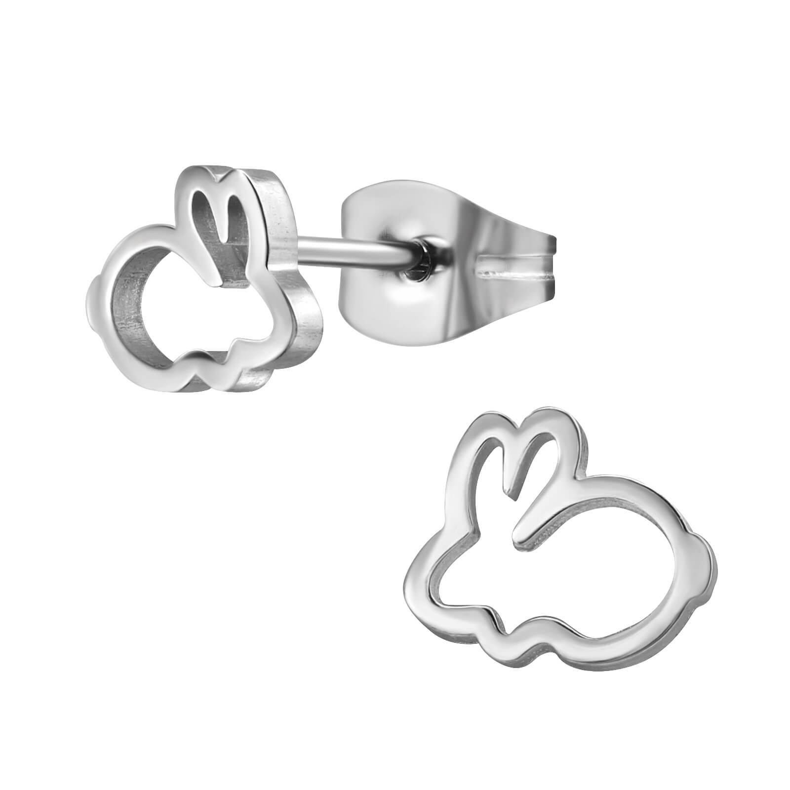 Clous d'oreille acier silhouette Lapin