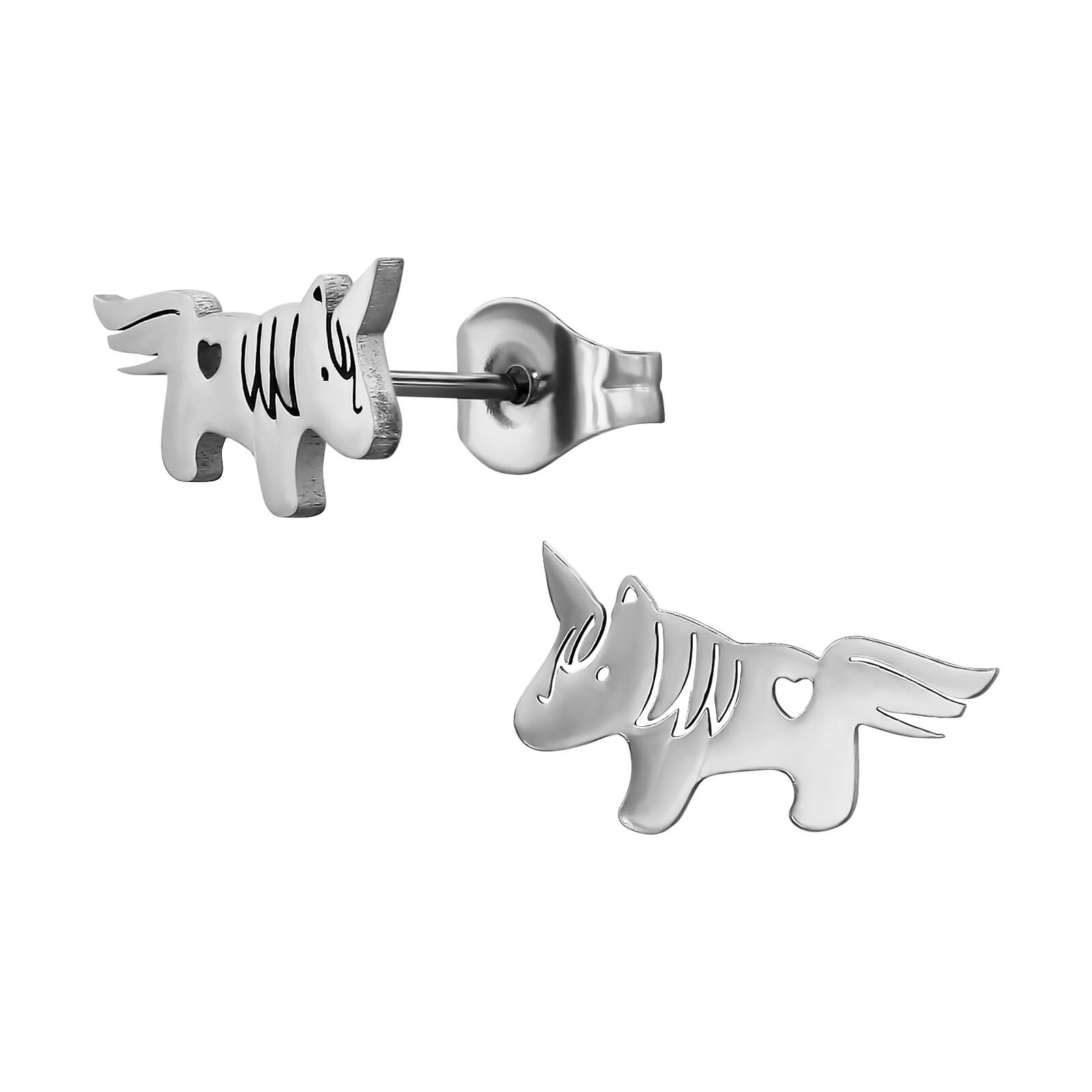 Clous d'oreille acier Licorne