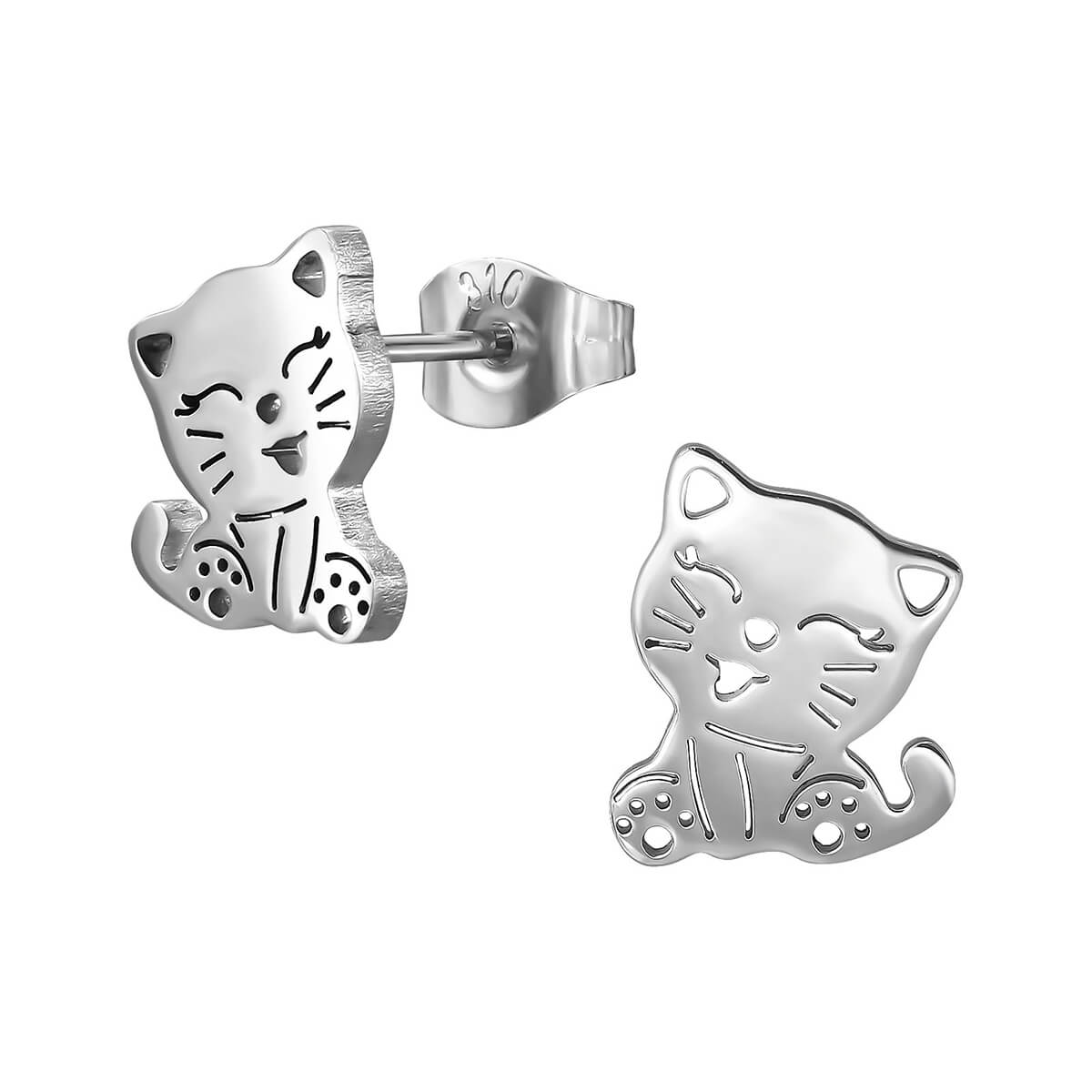 Clous d'oreille acier Chat Mimi