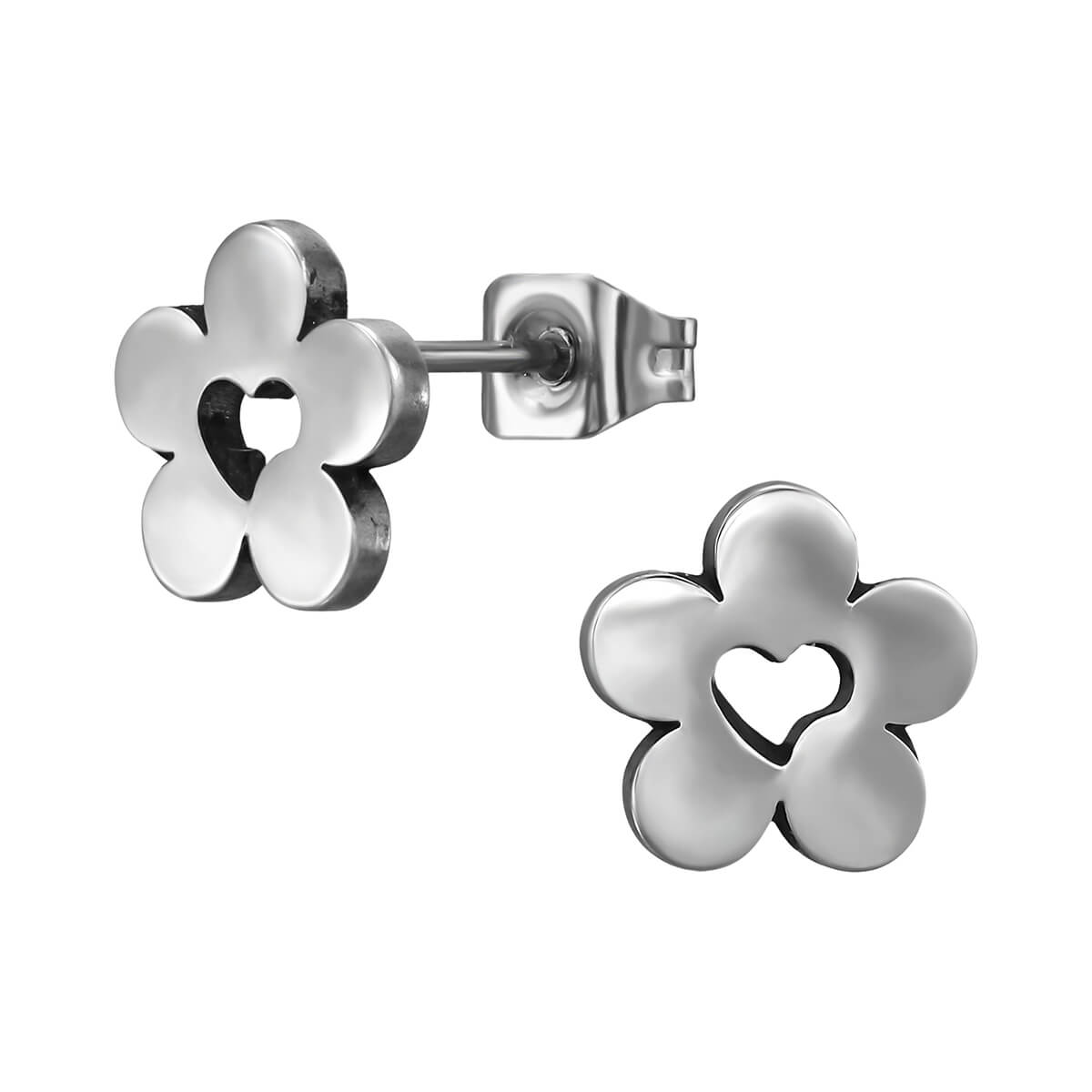 Clous d'oreille acier Coeur en Fleur