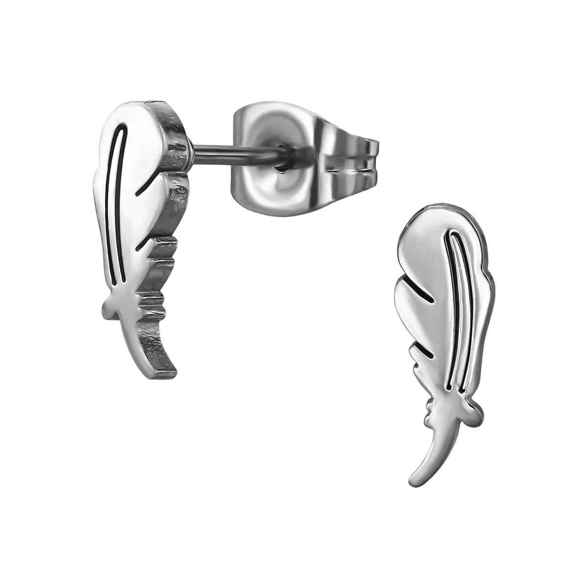 Clous d'oreille acier Plume