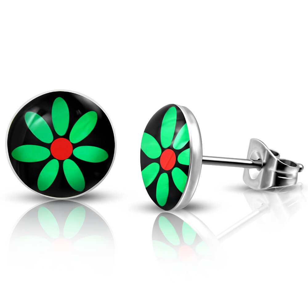 Clous d'oreille acier logo Fleur verte