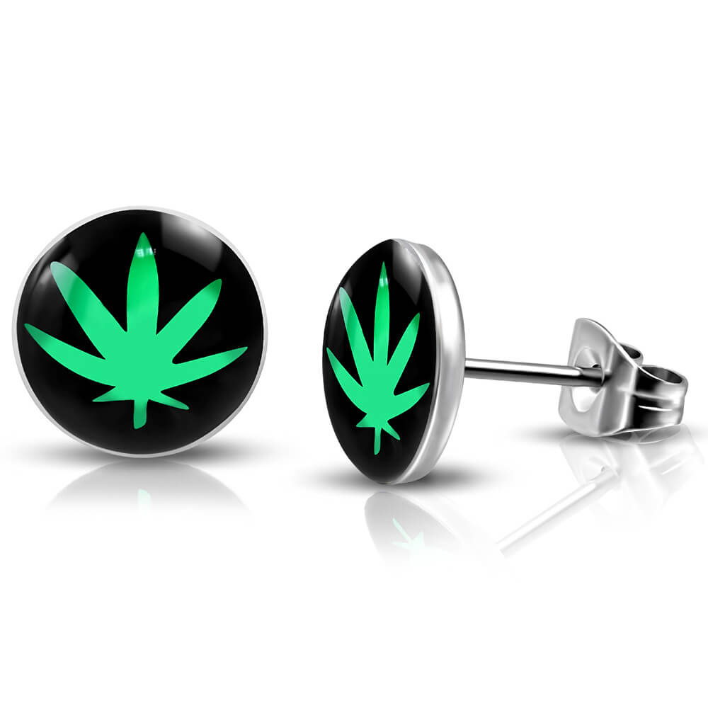 Clous d'oreille acier logo Cannabis