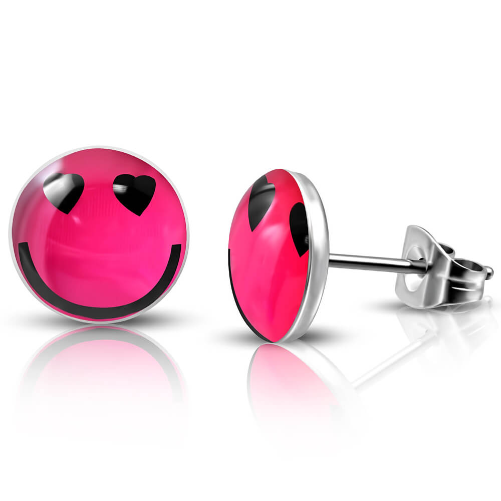 Clous d'oreille acier logo Pink Smile