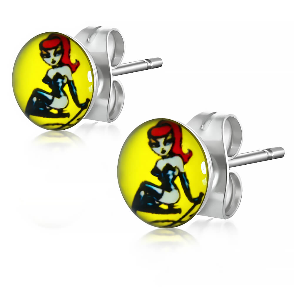 Clous d'oreille acier logo Pin Up coquine