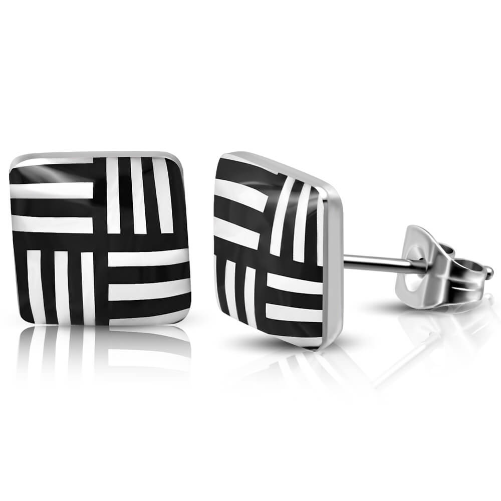 Clou d'oreille acier carré logo Damier