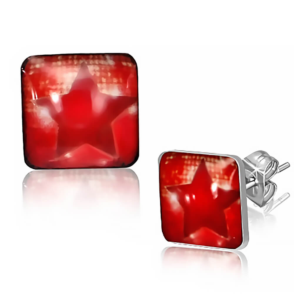 Clous d'oreille carré acier logo Red star