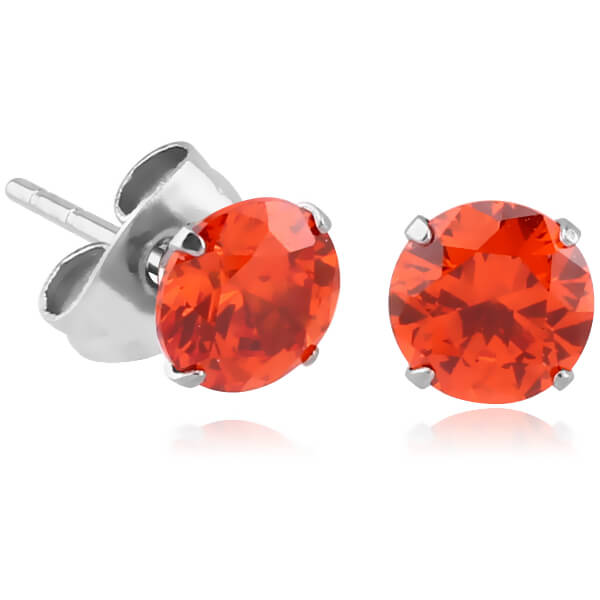 Clous d'oreille acier cristal rond 2.5mm griffé