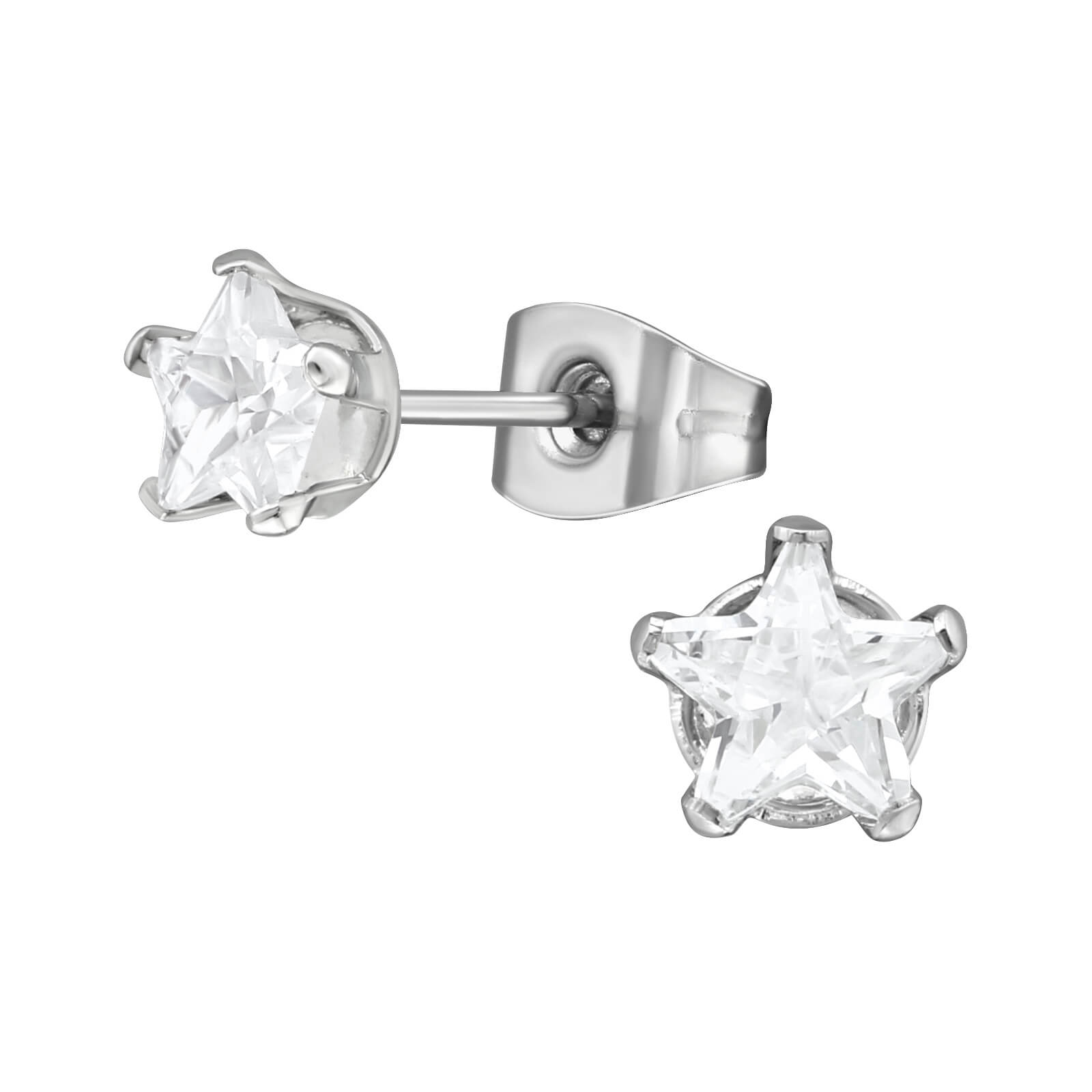 Clous d'oreille acier cristal Étoile 5mm griffé