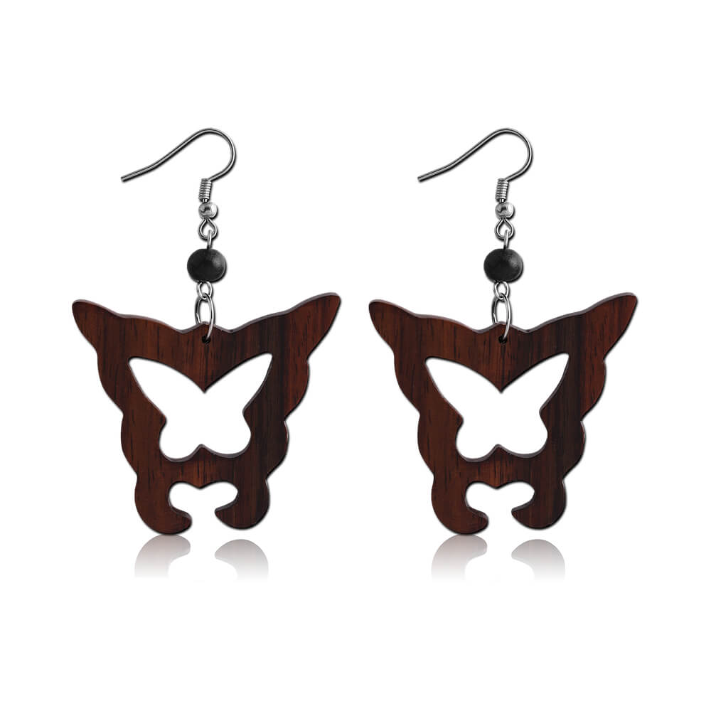 Paire de boucles d'oreille pendantes bois Butterfly