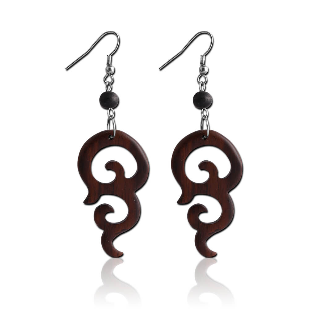 Paire de boucles d'oreille pendantes bois Tribal