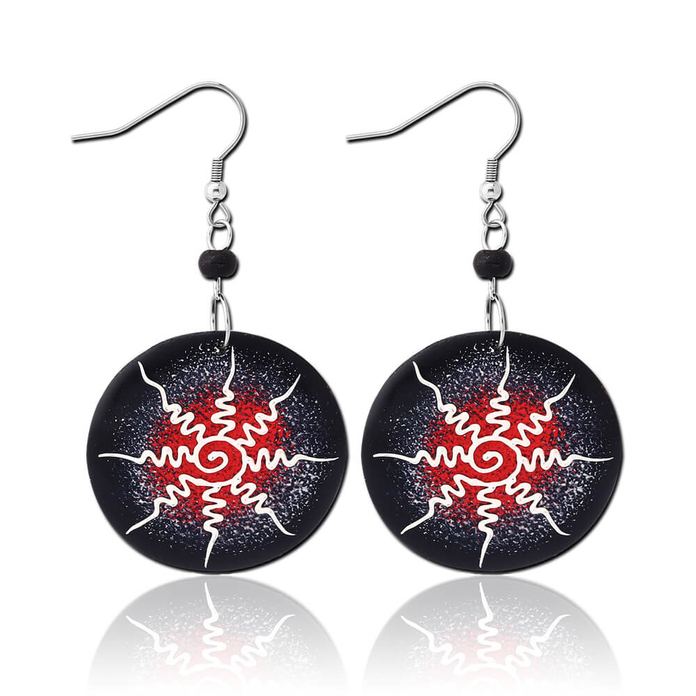 Paire de boucles d'oreille pendantes bois Red Sun