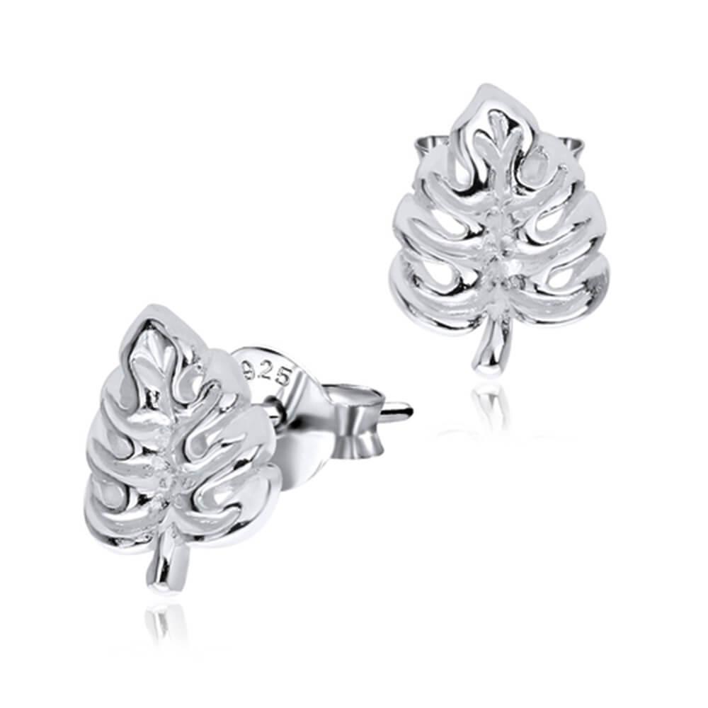 Clous d'oreille argent Monstera