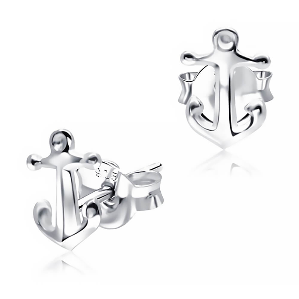 Clous d'oreille argent Ancre Marine