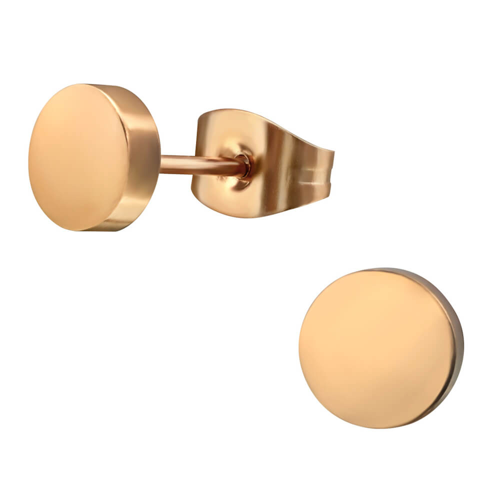 Clous d'oreille acier Rose Gold motif rond 6mm