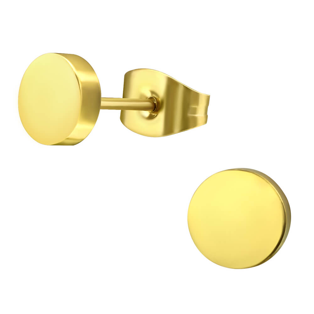 Clous d'oreille acier Gold motif rond 6mm