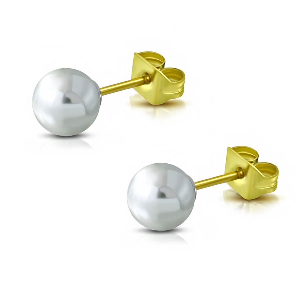 Clous d'oreille Acier Gold Perle synthétique 6mm
