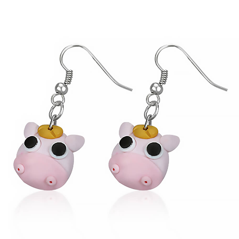 Pendants d'oreille Vache rose