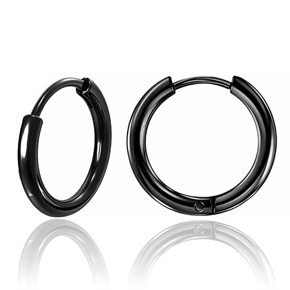 Paire de créoles clicker acier noir 2mm x 14mm