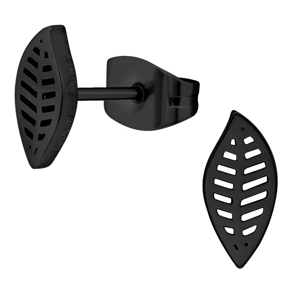 Clous d'oreille acier noir Feuille