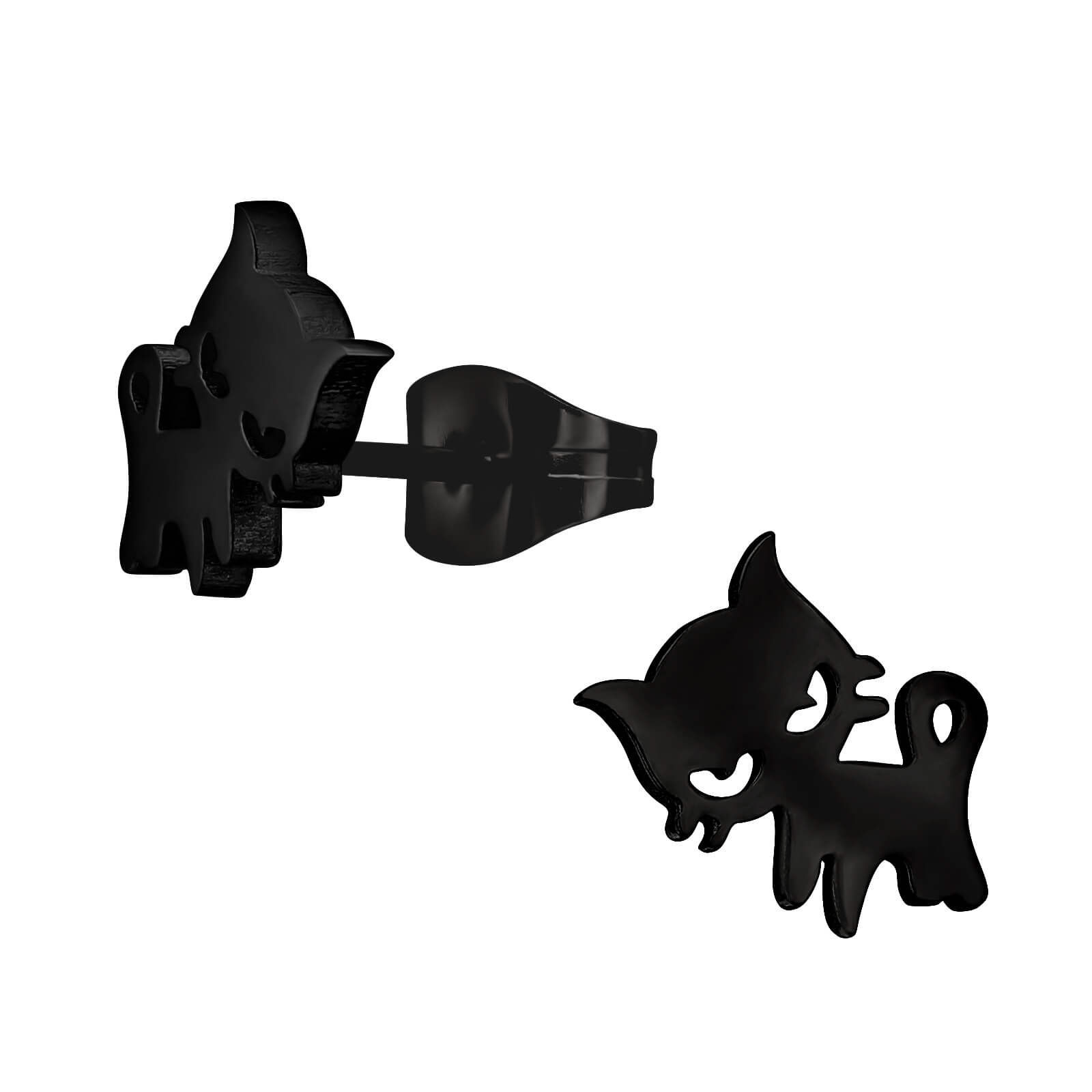 Clous d'oreille acier noir Chaton