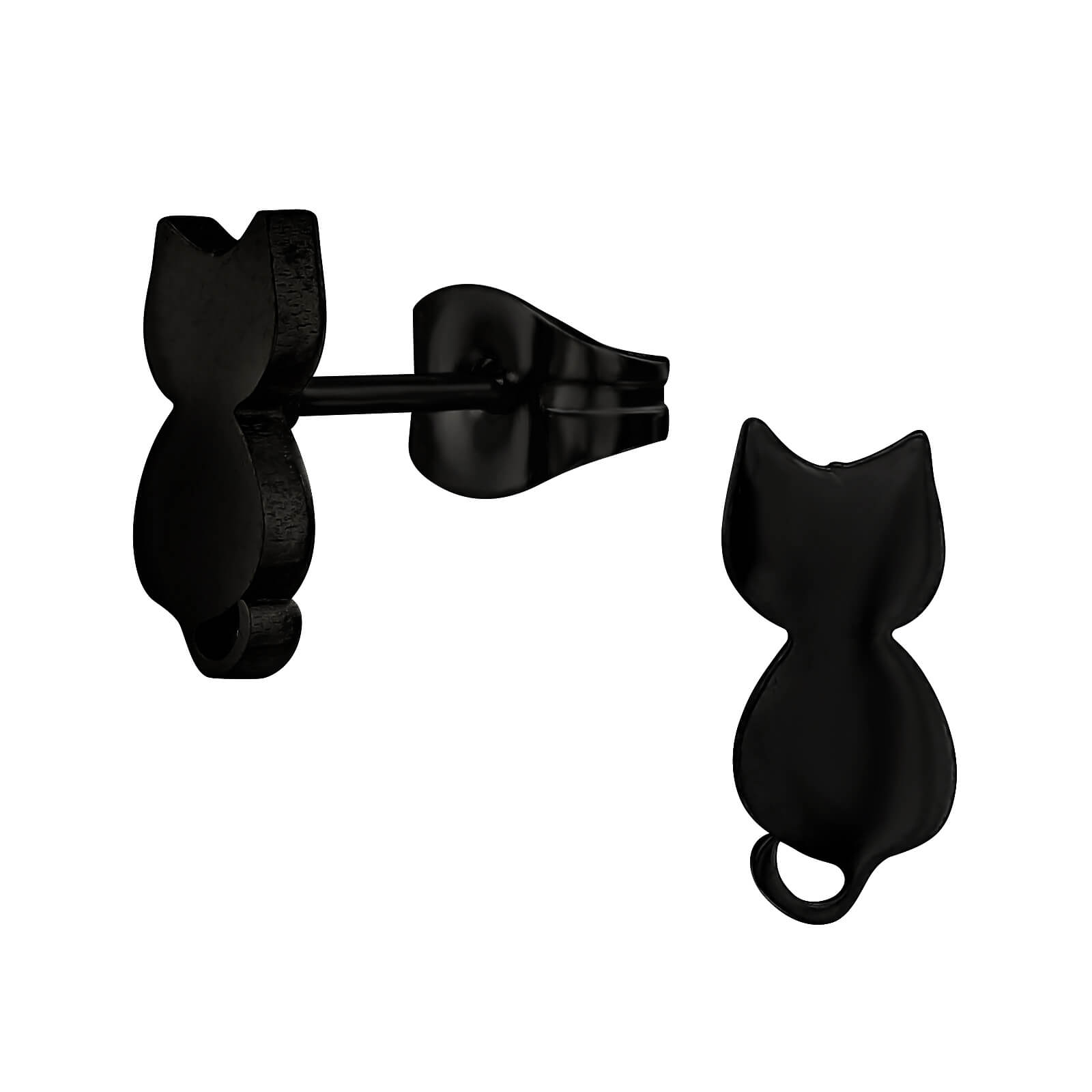 Clous d'oreille acier noir Chat assis