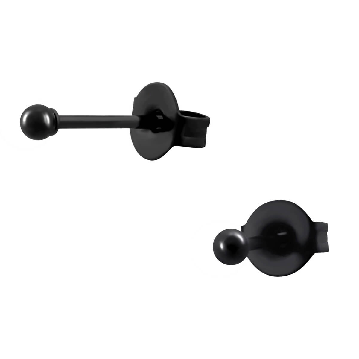 Clous d'oreille acier noir boule 2mm