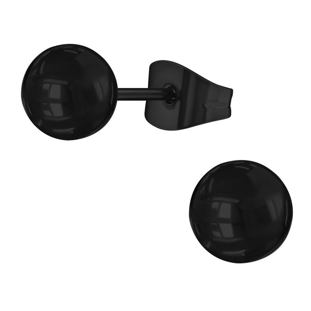 Clous d'oreille acier noir boule 6mm