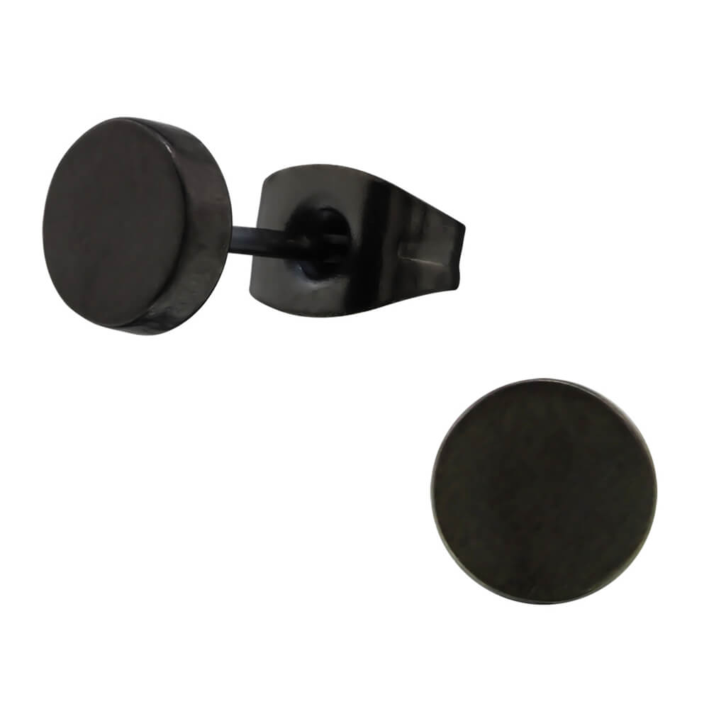 Clous d'oreille acier noir motif rond 6mm