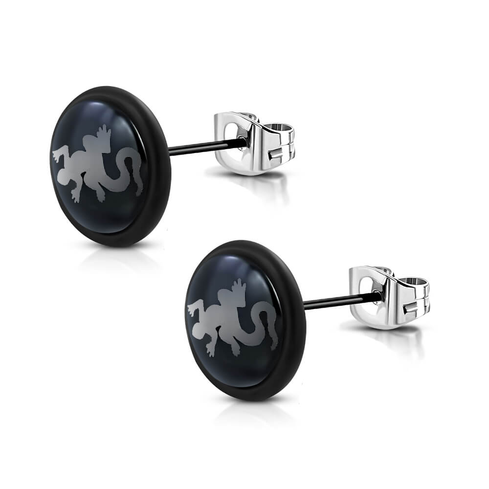 Clous d'oreille Acier Noir logo Salamandre