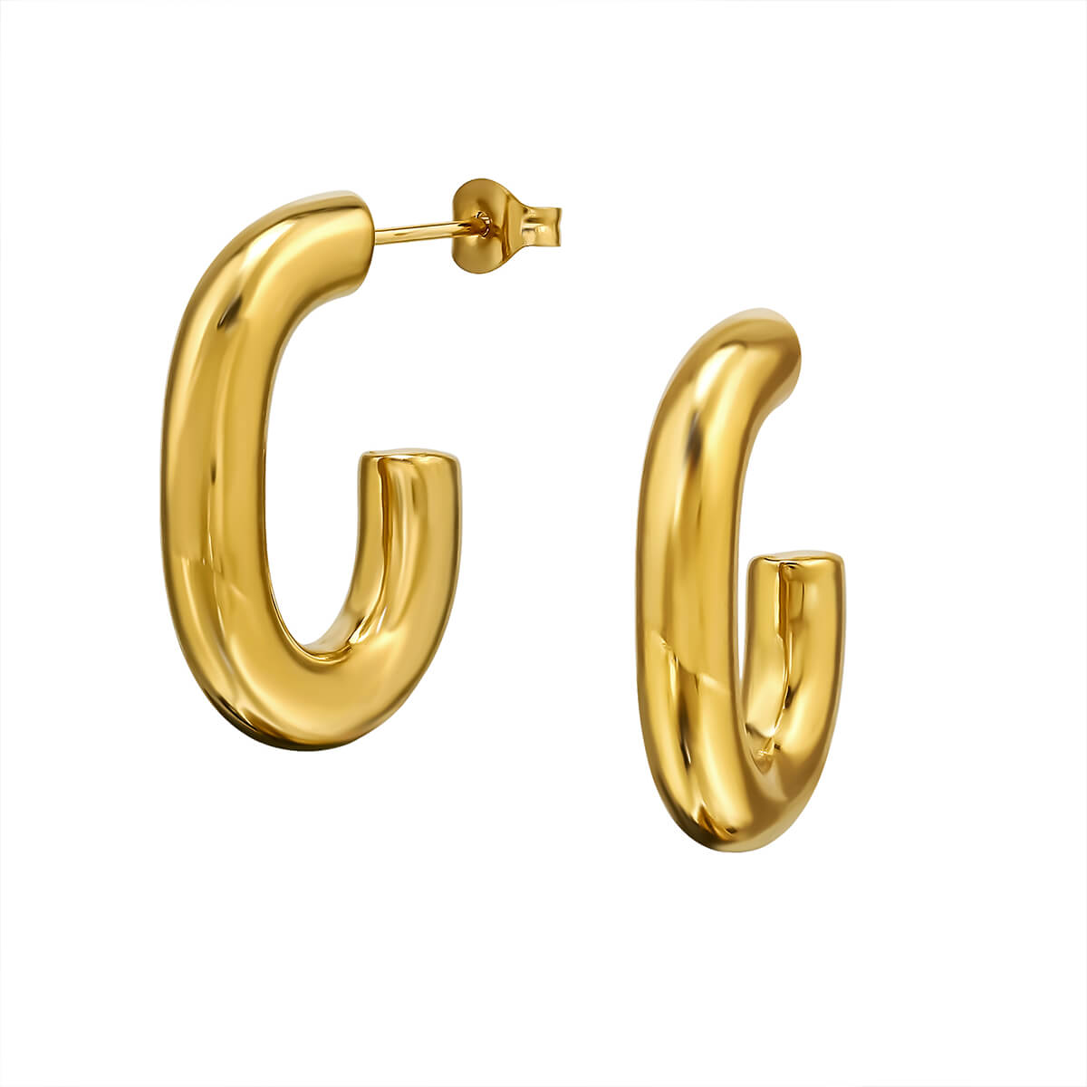 Corsaires à poussettes acier plaqué or 14k ovale 26mm