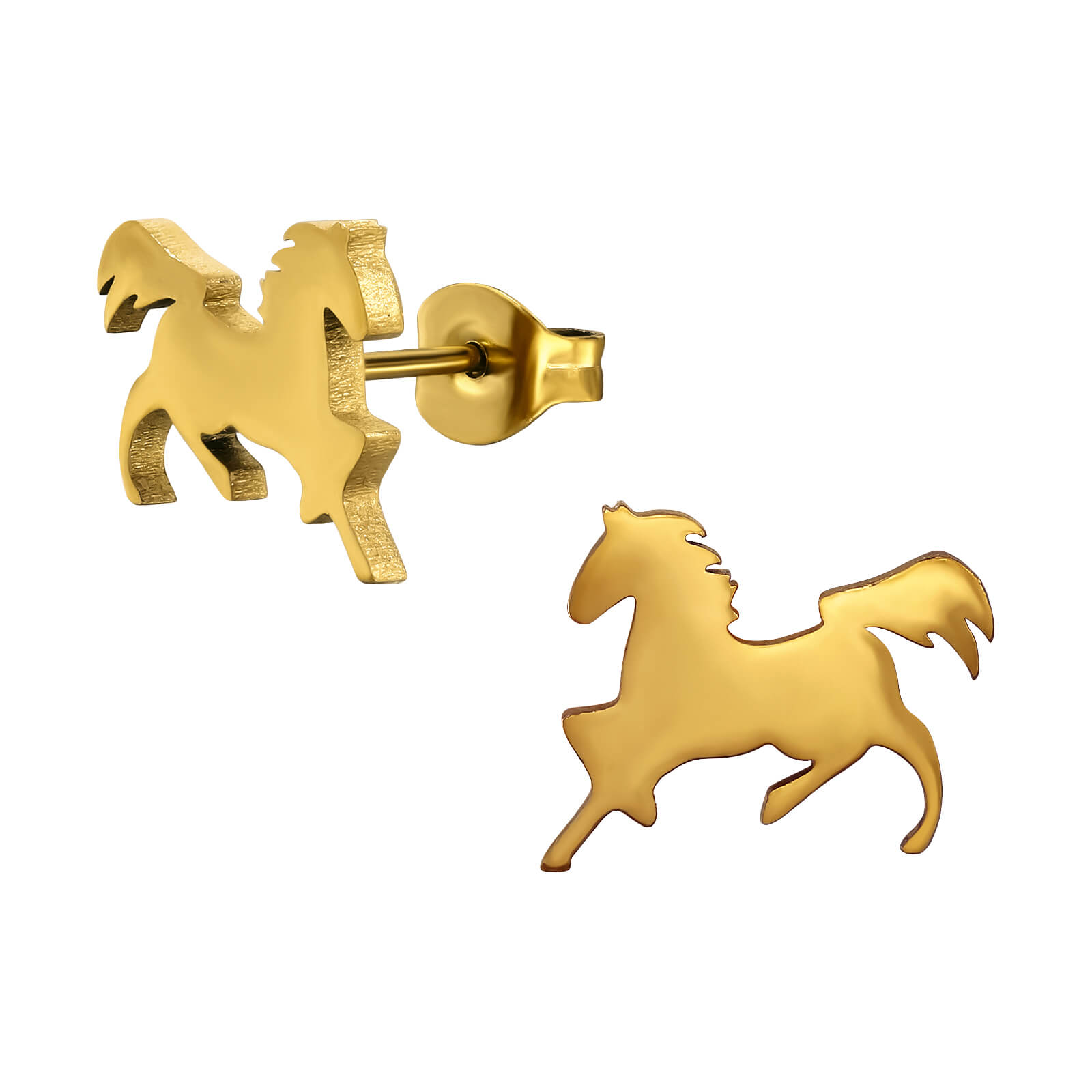 Clous d'oreille acier plaqué or Cheval