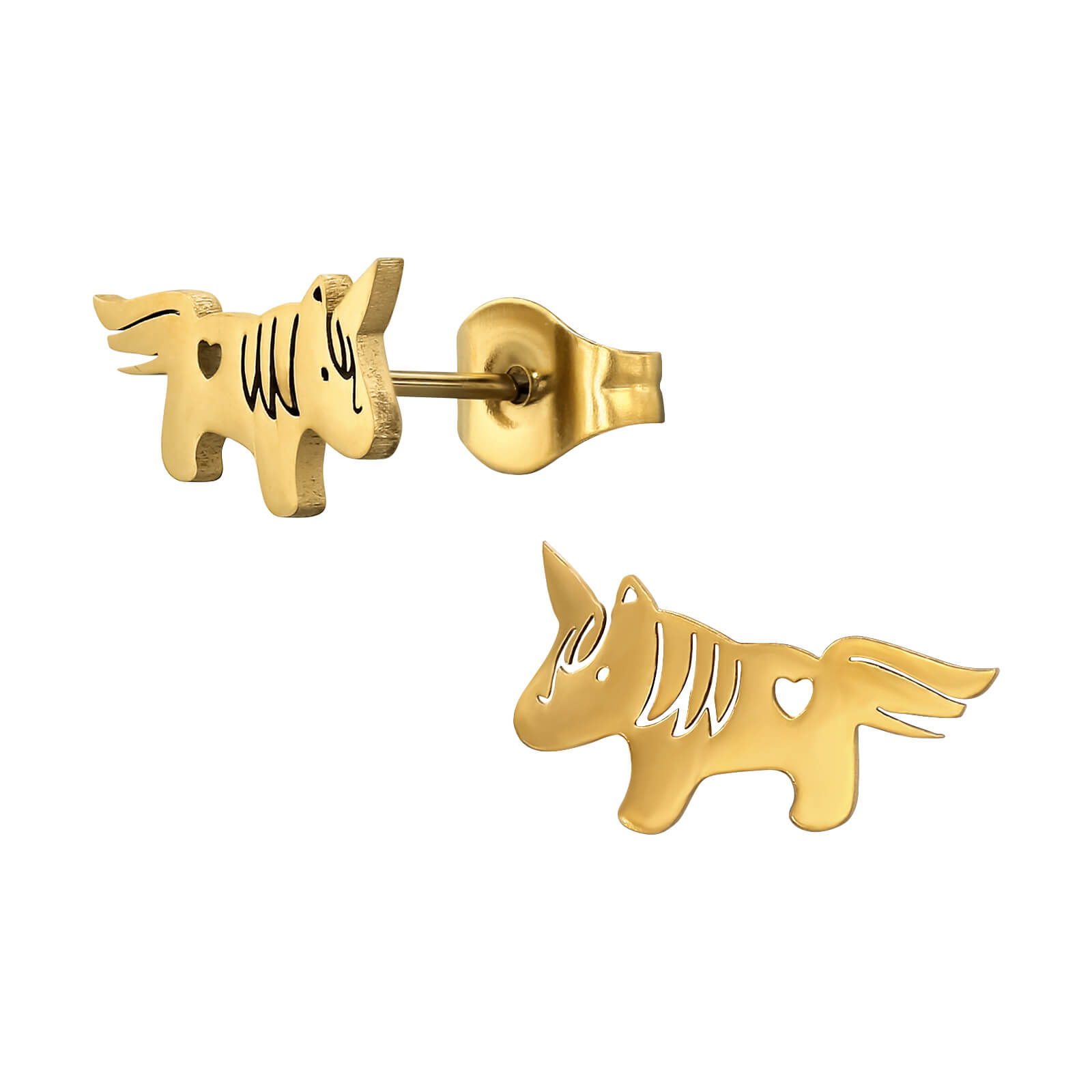 Clous d'oreille acier plaqué or 14k Licorne