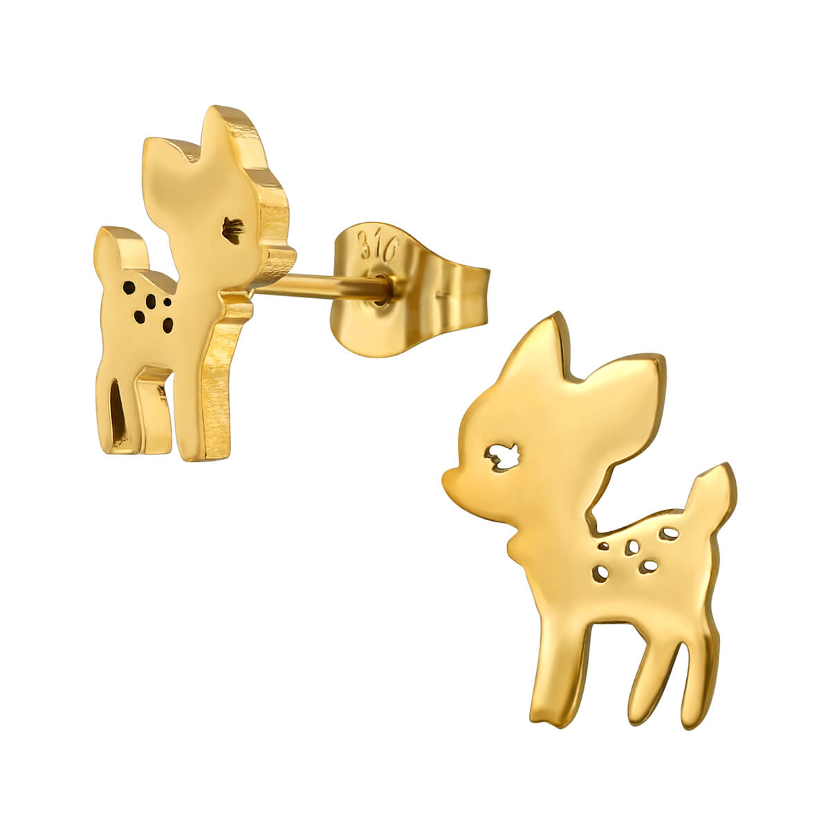 Clous d'oreille acier plaqué or 14k Faon