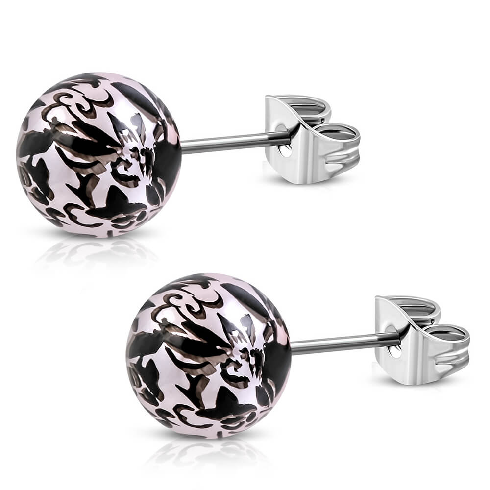 Clous d'oreille baroque rose et noir