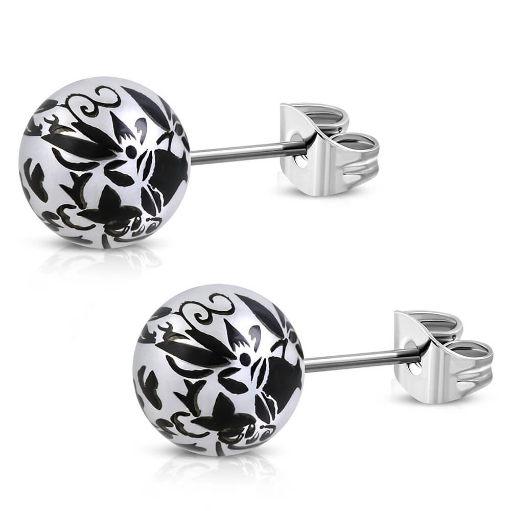 Clous d'oreille baroque argent et noir