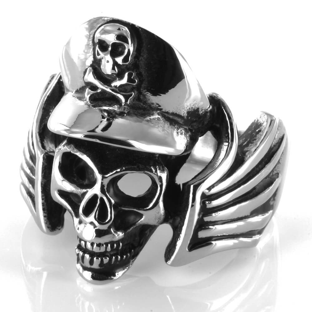 Bague acier Crossbones Winged Ghost Skull