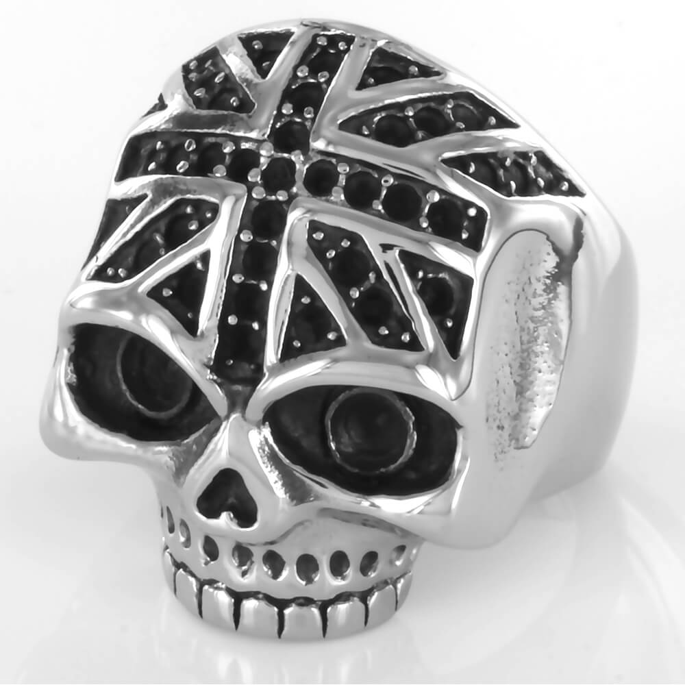 Bague acier Union Jack Biker Skull